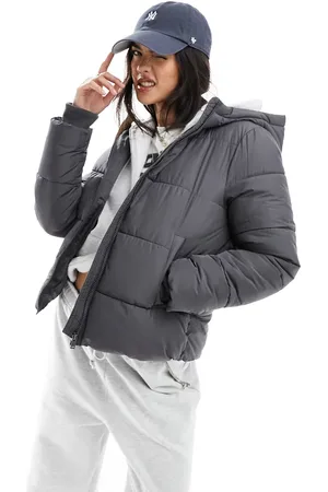 Pieces® Padded coat with hood in charcoal