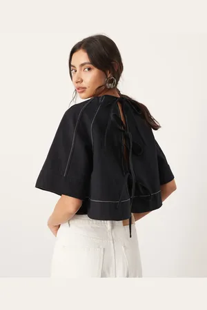 ASOS Twill seam detail top with tie back detail in