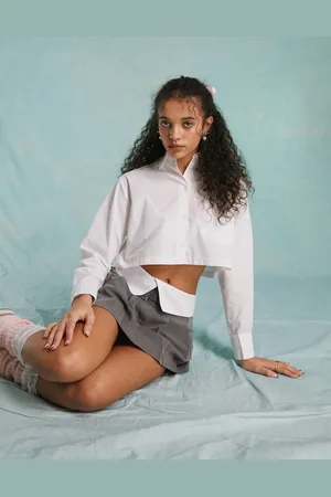 Miss Selfridge Poplin cropped shirt in