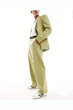 ASOS Smart wide leg linen blend trousers in sage