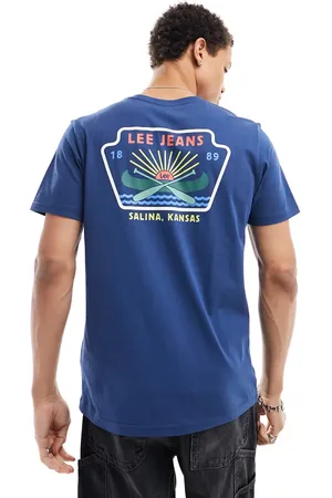 Lee Back canoe logo print t-shirt in dark blue
