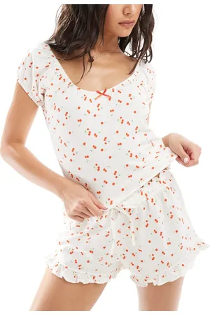ASOS Mix & match cherry print frill edge pyjama tee