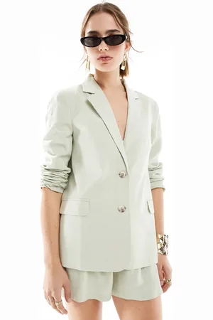 Miss Selfridge Linen relaxed fit blazer co ord in sage