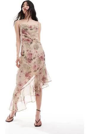 Miss Selfridge Chiffon cowl maxi slip dress in animal floral
