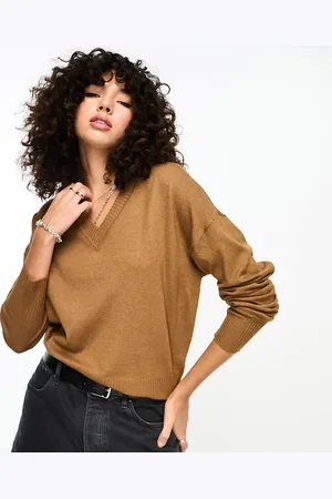 JDY Seam detail high neck jumper in camel