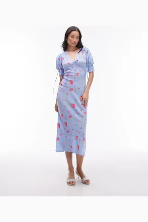 Topshop Midi dress with tie detail in vintage floral print