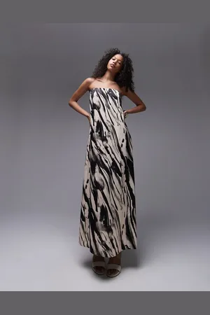 Topshop Satin maxi bandeau in mono animal print
