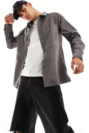 Soul Star Soulstar cord overshirt in dark charcoal