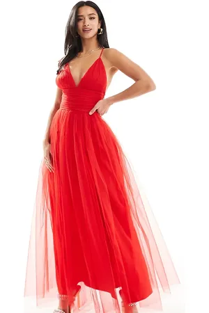 Lace & Beads Cross back tulle maxi dress in