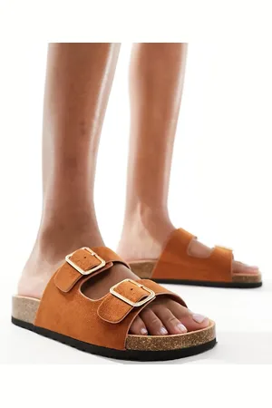 Glamorous Double strap footbed sandals in tan