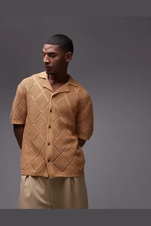 Topman Diamond pattern crochet button through in mustard