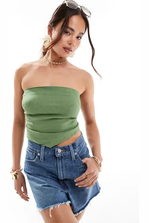 ASOS Linen look bandeau scarf top in khaki