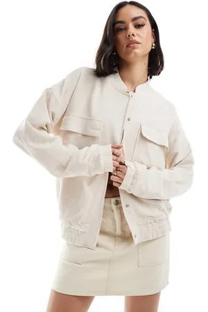 VILA Linen touch bomber jacket in natural melange