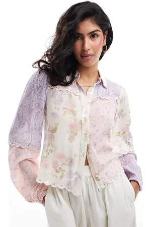 Miss Selfridge Crinkle western shirt in mixed print