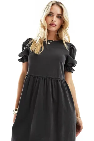 Miss Selfridge Short sleeve mini smock dress in washed