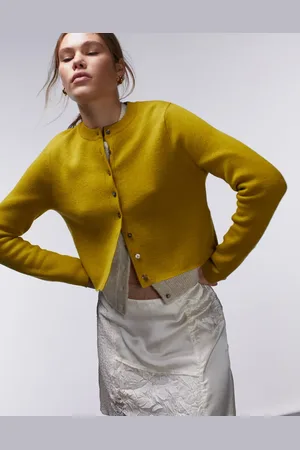 Topshop Knitted compact micro cardi in chartreuse