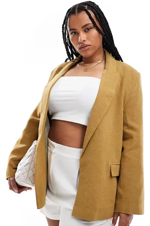 ASOS ASOS DESIGN Curve relaxed blazer with linen in olive