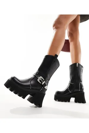 Lamoda Crocodile Tears chunky heeled ankle boots with western buckle in