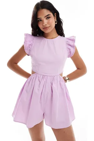 ASOS Cut out waist ruffle sleeve playsuit in lilac