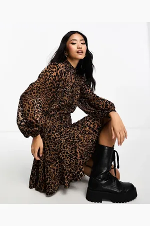 Miss Selfridge Devore shirred neck belted mini dress in animal