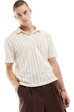 Pull&Bear Open weave textured polo in ecru