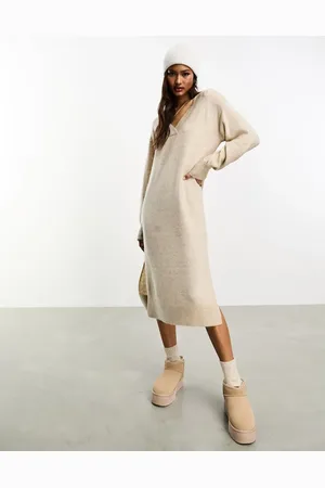 Y.A.S Y.A.S v neck knitted jumper dress in oatmeal