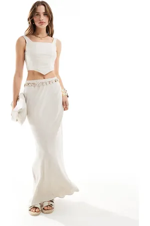 Miss Selfridge Linen blend bias maxi skit in natural slub