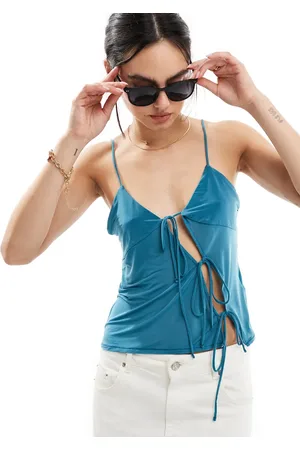Pull&Bear Bow detail cami top in blue