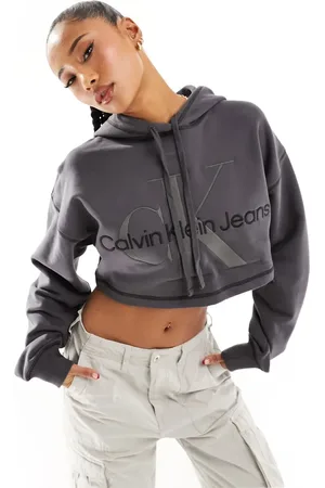 Calvin Klein Hero monogram logo cropped hoodie in washed