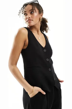 Stradivarius Linen look waistcoat co-ord in