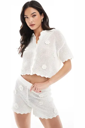 Stradivarius 3D crochet shirt co-ord in