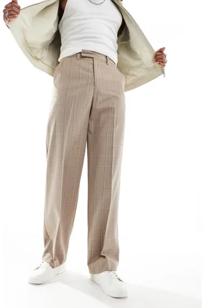 ASOS Smart wide leg trousers in stone window pane check
