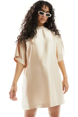 ASOS Satin oversized mini tshirt dress in champagne