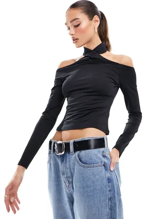 NA-KD Twist halterneck long sleeve top in