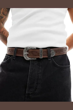 ASOS Embossed leather belt with western buckle in