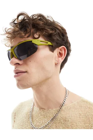 ASOS Rimless racer sunglasses with matte frame in khaki