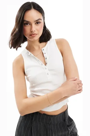 Miss Selfridge Sleeveless popper top in white