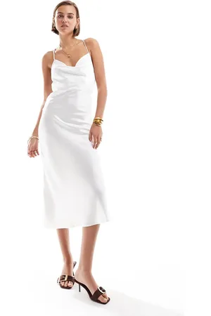 Object Cowl neck midi slip dress in off satin