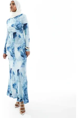 DASKA Cross front maxi dress in cloud print