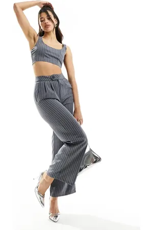 Missyempire Tailored wide leg trousers co-ord in grey pinstripe