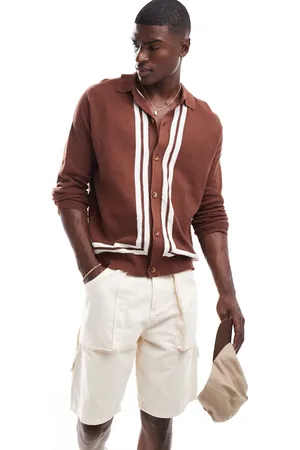 ASOS Relaxed knitted button through polo in texture with border