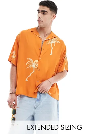 ASOS Oversized revere shirt with palm tree print in
