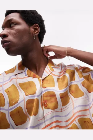 Topman Short sleeve tile printed satin shirt in