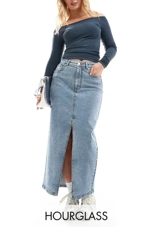 ASOS Hourglass denim maxi skirt with split hem in midwash