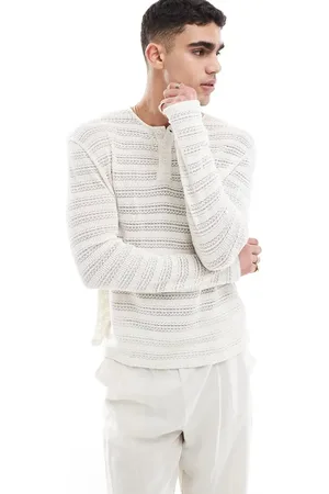 ASOS Long sleeve t-shirt with henley neck in beige texture