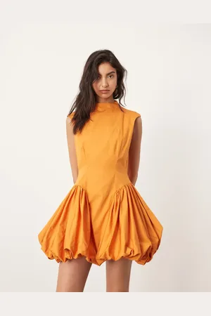 ASOS High neck drop waist puffball mini dress in mango