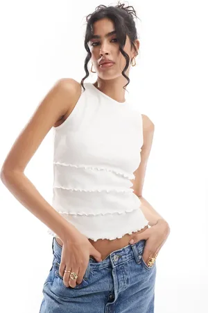 ASOS Rib vest with babylock detail in ivory