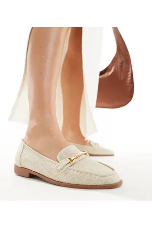 ASOS Verity loafer flat shoes with trim in natural fabrication