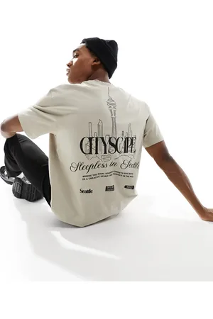 Bershka Seattle back printed t-shirt in beige