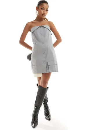 Simmi London Simmi bandeau button through utility exposed pocket detail mini dress in